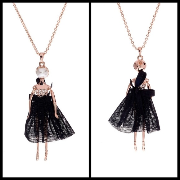 💕TED BAKER💕 Bijou Pave Ballerina Pendant Necklace Black Rose Gold Crystal NWT - Picture 4 of 8